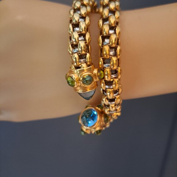 FOPE 18K White Yellow Gold Twist Snake Blue Green Cabochons VTG 1989 RARE - Picture 4 of 12